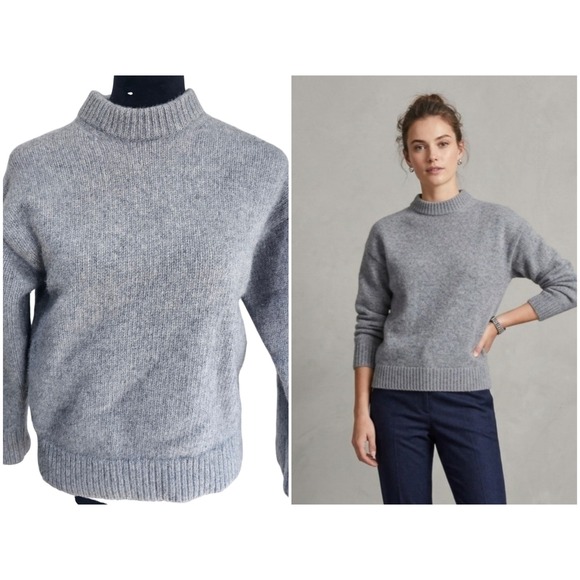 Theory Sweaters - Theory Sweater Women Petite P Small Grey Wool Mock Neck Minimalist Quiet Luxury